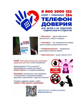 Информационные материалы с номерами телефона доверия